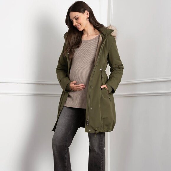 Seraphine Penelope Maternity Olive Green 3-in-1 Parka Coat Sz 10 - Picture 1 of 13